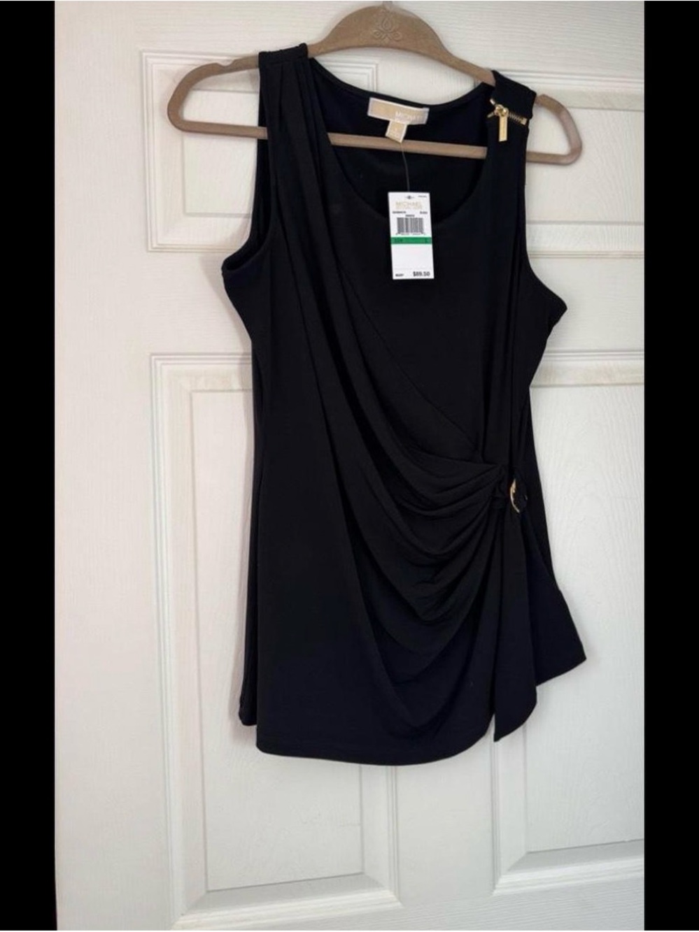Michael Kors Black Sleeveless Drape Front Top